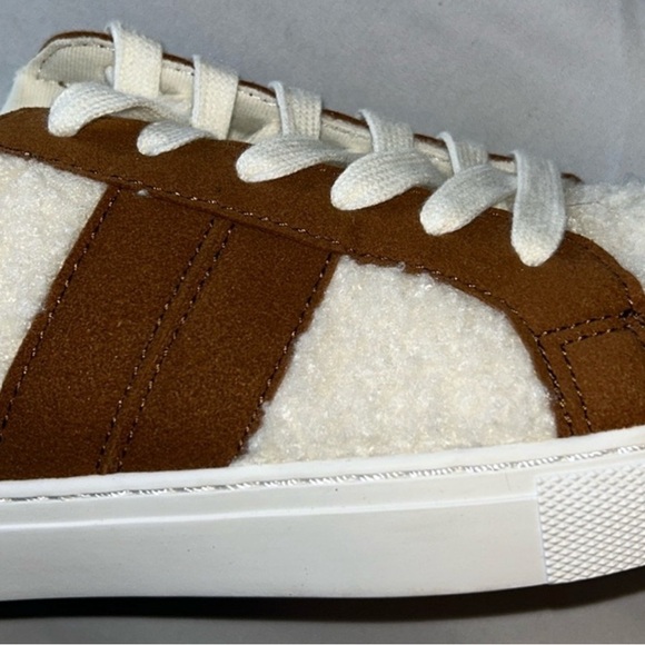 J Crew White Sherpa Brown Striped Suede Road Trip Sneakers Womans Sz 8 - Picture 7 of 15